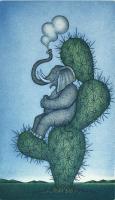 Elephant Sitting on a Cactus #137 by Volker Kuhn