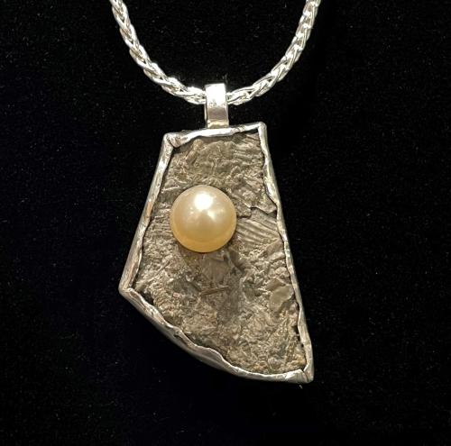 Seabed Treasure - Fossilized Seabed and Pearl in Fine Silver by Artisan Jewelry