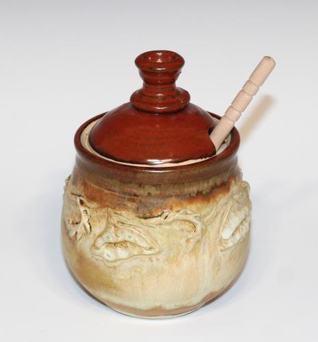 Art Nouveau Style Hand Embellished Honey Jar with Dipper by Phyll Klima