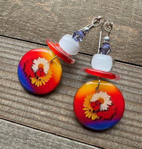 Floral Print in Glass Drop Earrings by Artisan Jewelry