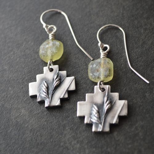 Buffalo Grass Earrings with Ancient Roman Glass Beads by Artisan Jewelry