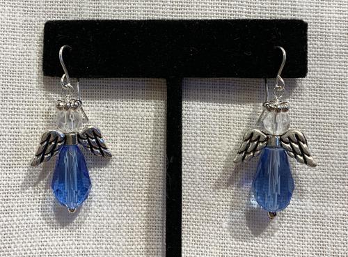 Blue Angel Crystal with Base Metal Wings on Sterling Silver Wire- MT466 by Artisan Jewelry