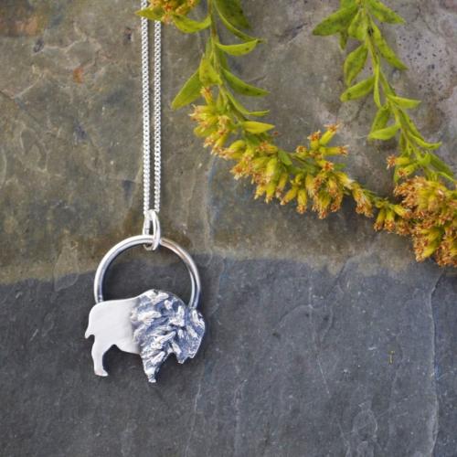 Bison Necklace with Goldenrod Texture in Silver by Artisan Jewelry
