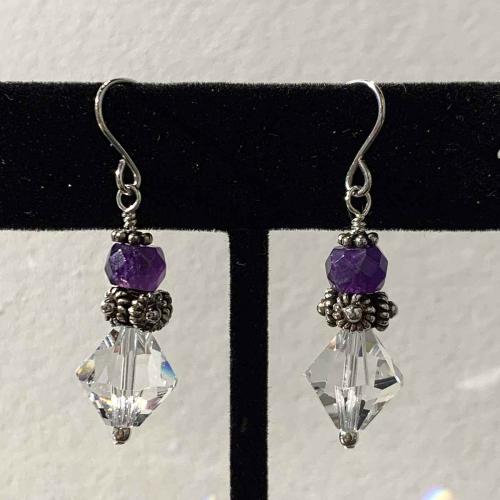 Amethyst and Swarovski Crystal Earrings - MT 437 by Artisan Jewelry