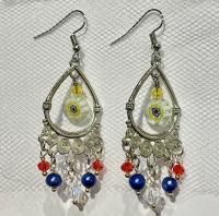 Fireworks Earrings - Millefiori Glass, Pearl, and Crystal by Artisan Jewelry