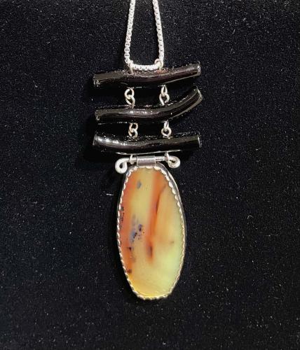 Agate and Black Coral Pendant by Artisan Jewelry